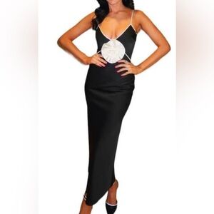 NWT Gianni Bini Rosette Black And White Silk Dress